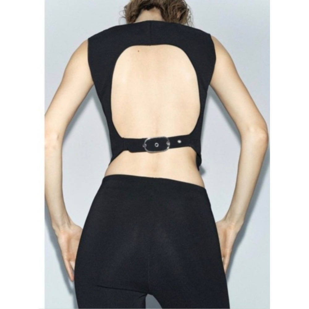 Zara Sleeveless Backless Top With Buckle Black Size L NWT - Picture 7 of 8